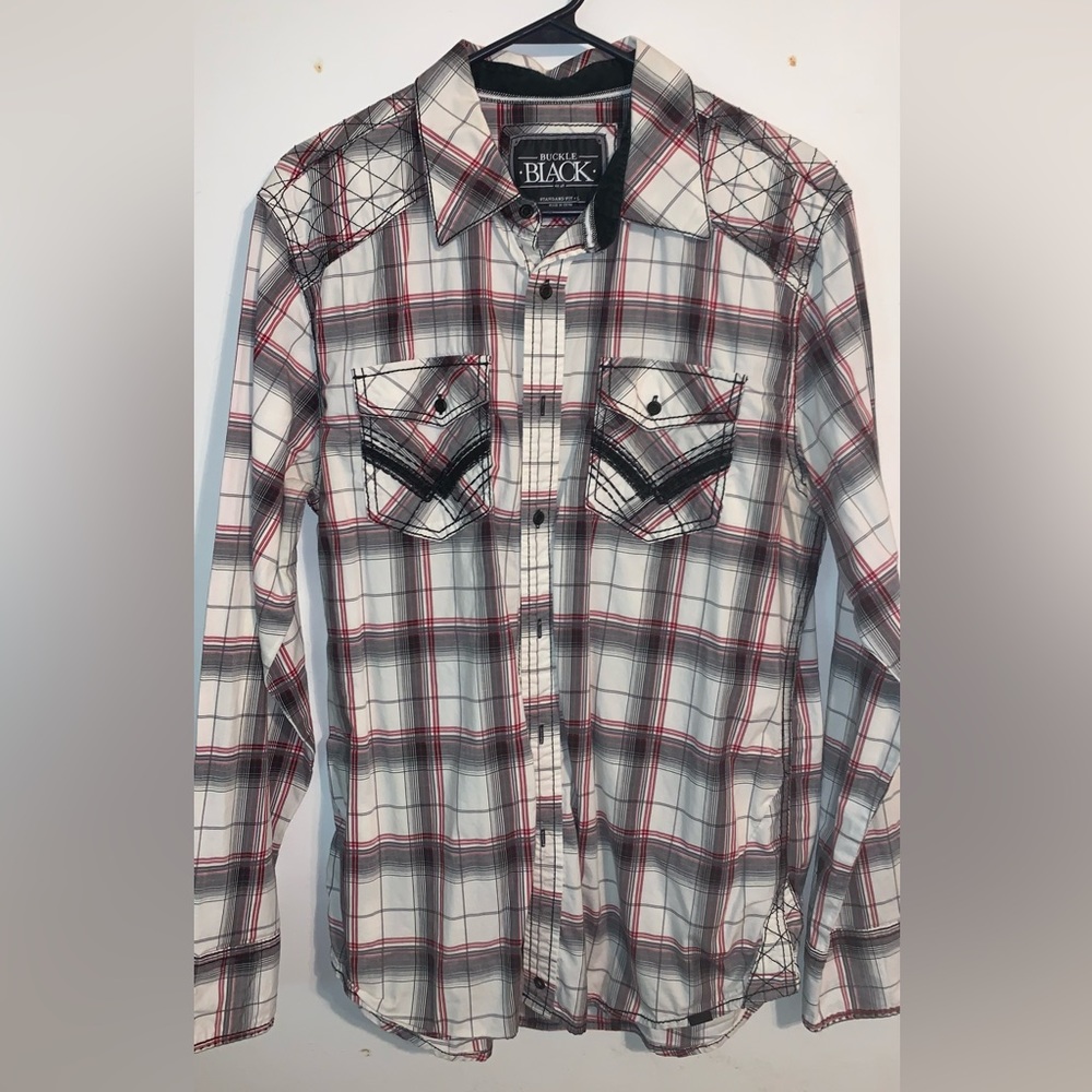 Buckle black mens button up